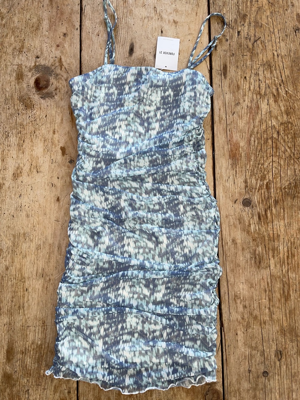 Forever 21 Light Blue Tie-Dye Ruched Slip Dress